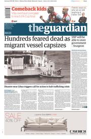 The Guardian Newspaper Front Page (UK) for 20 April 2015