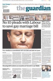 The Guardian Newspaper Front Page (UK) for 20 May 2013