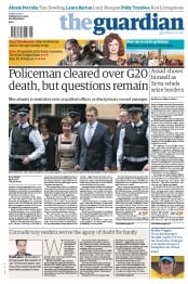 The Guardian Newspaper Front Page (UK) for 20 July 2012