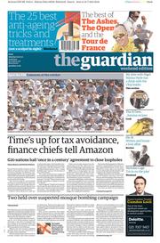 The Guardian Newspaper Front Page (UK) for 20 July 2013