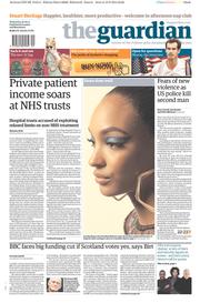 The Guardian Newspaper Front Page (UK) for 20 August 2014