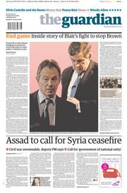 The Guardian Newspaper Front Page (UK) for 20 September 2013