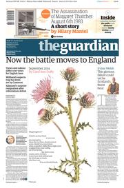 The Guardian Newspaper Front Page (UK) for 20 September 2014