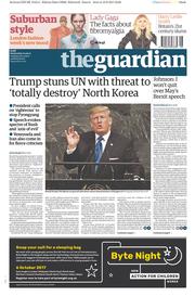 The Guardian (UK) Newspaper Front Page for 20 September 2017