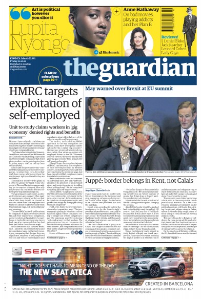 The Guardian Newspaper Front Page (UK) for 21 October 2016