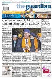 The Guardian Newspaper Front Page (UK) for 21 February 2013