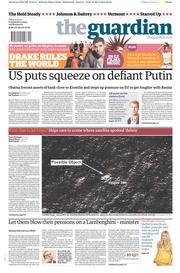 The Guardian Newspaper Front Page (UK) for 21 March 2014