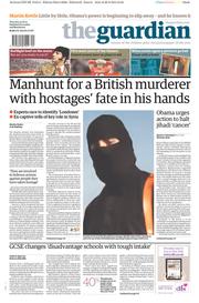 The Guardian Newspaper Front Page (UK) for 21 August 2014