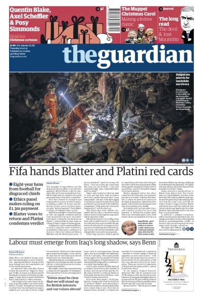 The Guardian Newspaper Front Page (UK) for 22 December 2015