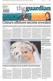 The Guardian Newspaper Front Page (UK) for 22 January 2014