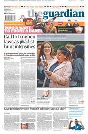 The Guardian Newspaper Front Page (UK) for 22 August 2014