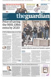 The Guardian Newspaper Front Page (UK) for 23 October 2014