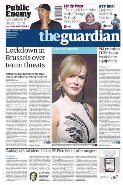 The Guardian Newspaper Front Page (UK) for 23 November 2015
