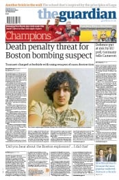 The Guardian Newspaper Front Page (UK) for 23 April 2013