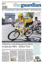 The Guardian Newspaper Front Page (UK) for 23 July 2012