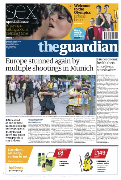 The Guardian Newspaper Front Page (UK) for 23 July 2016