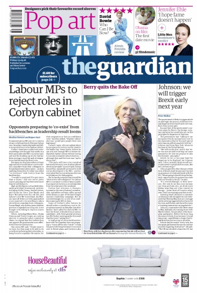 The Guardian Newspaper Front Page (UK) for 23 September 2016