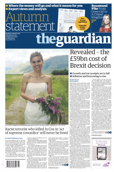 The Guardian Newspaper Front Page (UK) for 24 November 2016