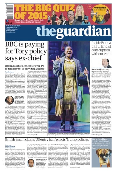 The Guardian Newspaper Front Page (UK) for 24 December 2015