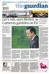 The Guardian Newspaper Front Page (UK) for 24 January 2013