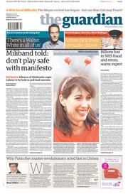 The Guardian Newspaper Front Page (UK) for 24 March 2014
