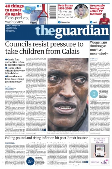 The Guardian Newspaper Front Page (UK) for 25 October 2016