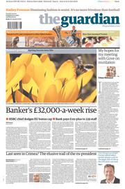 The Guardian Newspaper Front Page (UK) for 25 February 2014