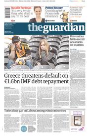 The Guardian Newspaper Front Page (UK) for 25 May 2015