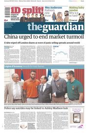 The Guardian (UK) Newspaper Front Page for 25 August 2015