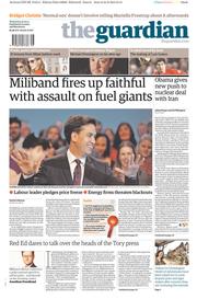 The Guardian Newspaper Front Page (UK) for 25 September 2013