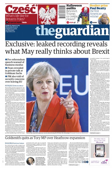 The Guardian Newspaper Front Page (UK) for 26 October 2016