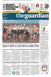 The Guardian Newspaper Front Page (UK) for 26 December 2014