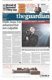 The Guardian Newspaper Front Page (UK) for 26 February 2015