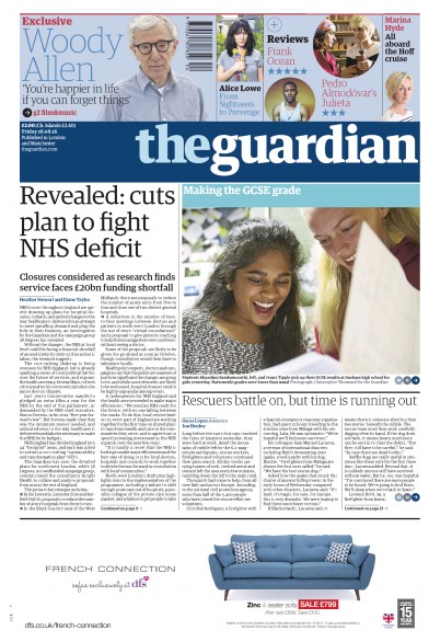 The Guardian Newspaper Front Page (UK) for 26 August 2016
