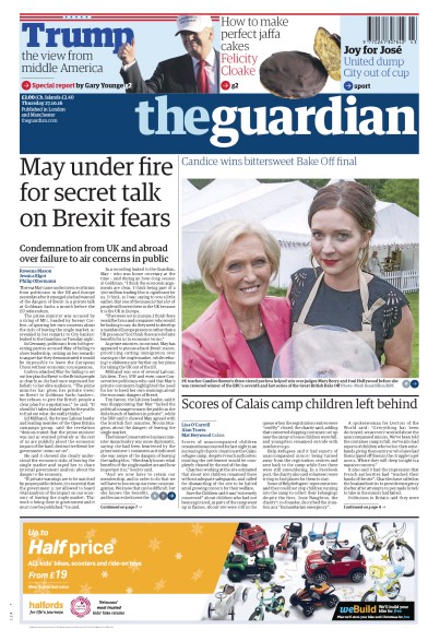 The Guardian Newspaper Front Page (UK) for 27 October 2016
