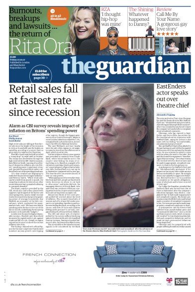 The Guardian Newspaper Front Page (UK) for 27 October 2017