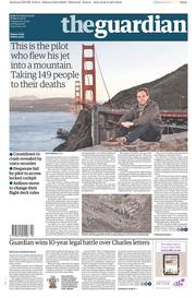 The Guardian Newspaper Front Page (UK) for 27 March 2015