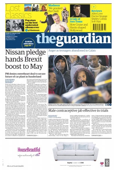 The Guardian Newspaper Front Page (UK) for 28 October 2016