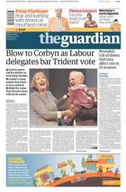The Guardian (UK) Newspaper Front Page for 28 September 2015