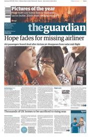 The Guardian Newspaper Front Page (UK) for 29 December 2014