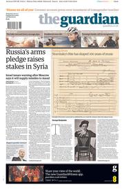 The Guardian Newspaper Front Page (UK) for 29 May 2013