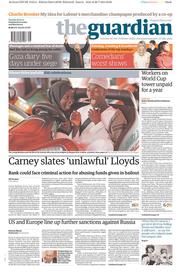 The Guardian Newspaper Front Page (UK) for 29 July 2014