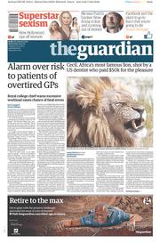The Guardian Newspaper Front Page (UK) for 29 July 2015
