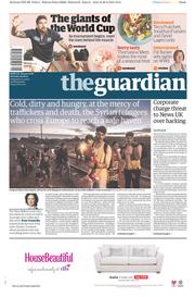 The Guardian Newspaper Front Page (UK) for 29 August 2015
