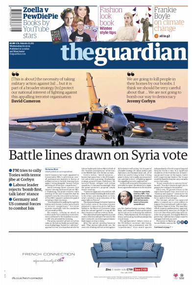The Guardian Newspaper Front Page (UK) for 2 December 2015