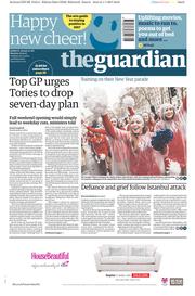 The Guardian (UK) Newspaper Front Page for 2 January 2017