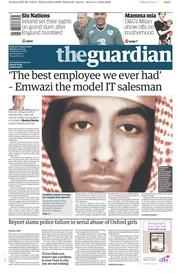 The Guardian Newspaper Front Page (UK) for 2 March 2015