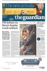 The Guardian (UK) Newspaper Front Page for 2 March 2017