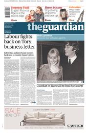 The Guardian (UK) Newspaper Front Page for 2 April 2015