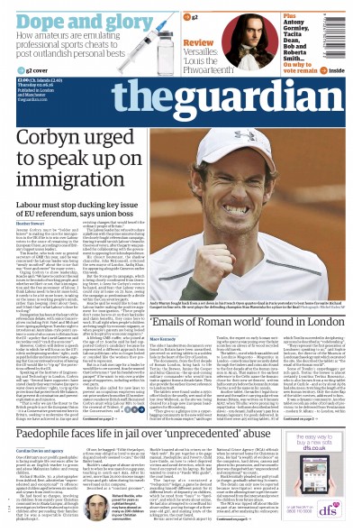 The Guardian Newspaper Front Page (UK) for 2 June 2016